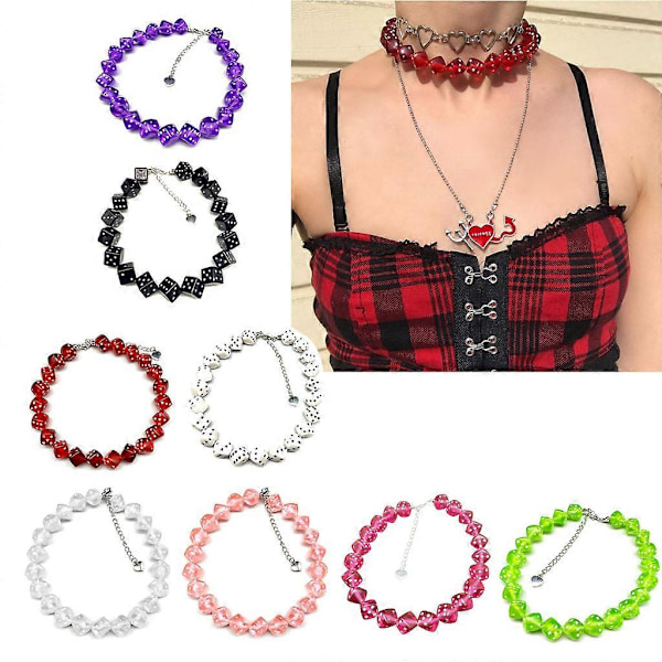 Färgglada Akryl Tärnings Pärlor Stretch Choker Rolig Spel Lycka Tärning Halsband Kvinnor Mode Smycken White