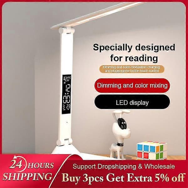 LED Skrivebordslampe Multifunktionel USB Dæmpbar Touch Foldbar Bordlampe Med Kalender Temperatur