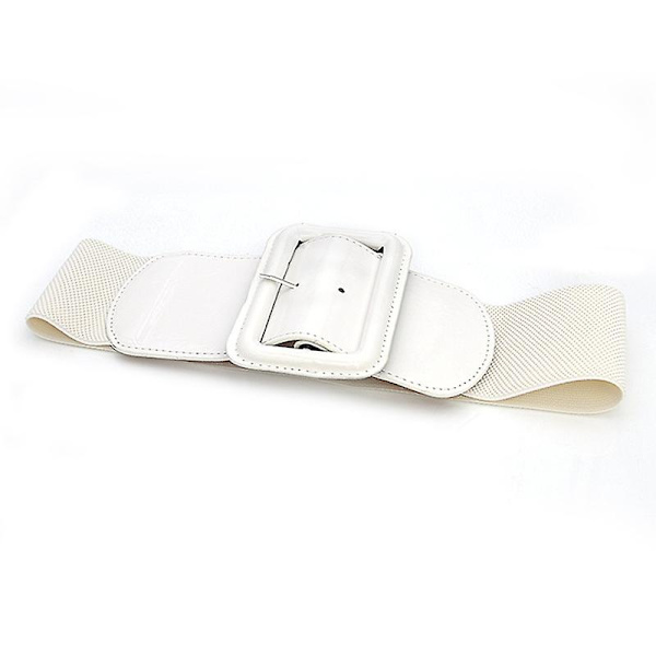 Bred Elastisk Belte for Kvinner - Stretchbelte, Retro Stil, Elastisk Midje Belte for Kjoler White