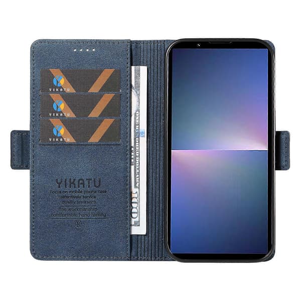 För Sony Xperia 5 V Läder Telefonfodral Vikbart Ställ Plånboksfodral Blue