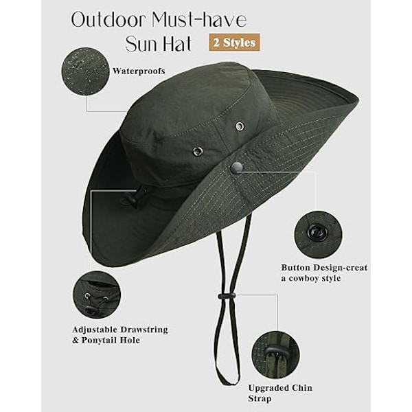 Unisex Solhat til Kvinder Mænd UV Beskyttelse Sommer Bred Skygge Pakkelig Vandring Fiskeri Cowboy Hat