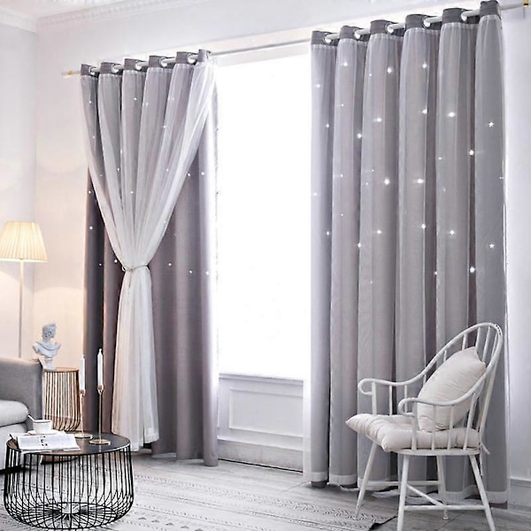 Stjärnformade Utskurna Fönstergardiner Mörkläggningsgardiner För Barn Flickors Sovrum Vardagsrum Dubbla Lager Stjärnfönster Mörkläggningsgardiner Heminredning grey W100xH250cm