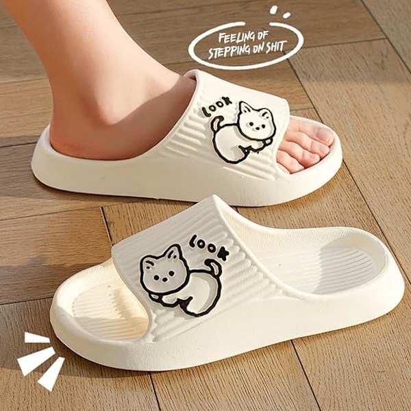 Kvinner Menn，Sklisikre Dusj Baderom Tøfler，Myke Flip Flops med Tøfler For Innendørs Hjem Hage，Søte Katt Trykte Jenter Sliders