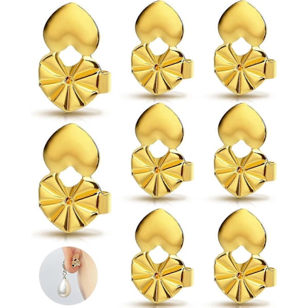 4 Par Ørepyntløftere, Hypoallergiske Hjerte Ørepyntbakker For Slapp Ører Justerbare For Tunge Ørepynt Gold 4 Pairs