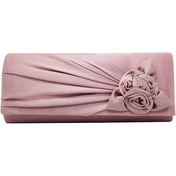 Dam satin kuvertväska med ros, festlig bröllopsfest, bal, brudhandväska, dam axelväska Rose Pink