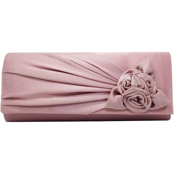 Dames Satin Clutch Bag Med Rose Aften Bryllupsfest Prom Brud Håndveske Kvinners Skulder Bag Rose Pink