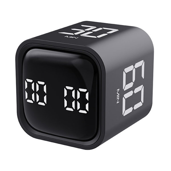 Produktivitets-Terning Timer med Tyngdekraftsensor, Vendbar LED-Skærm, 4 Forudindstillede Tider, Dobbelt Tilstande, Tidsstyring, Nedtælling, Madlavning, Studie, Mini Digital Tid Black