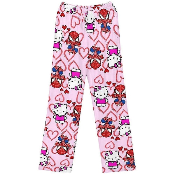 Naisten ja tyttöjen piirretty pyjamahousut yöasuun söpö kissanpentu Hämähäkkimies painettu yöasuun rento housut Pink Kitty 2XL