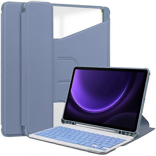 Kompatibelt Skal för Samsung Galaxy Tab S9 FE Läder+Akryl Roterande Ställskydd med Bluetooth-tangentbord Purple