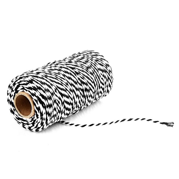 2mm 100m Bomullssträng Garn 2-trådig Flerfärgad Semester Dekorativ Randig Tråd För DIY Hantverk Present Bakning Inpackning Black-White