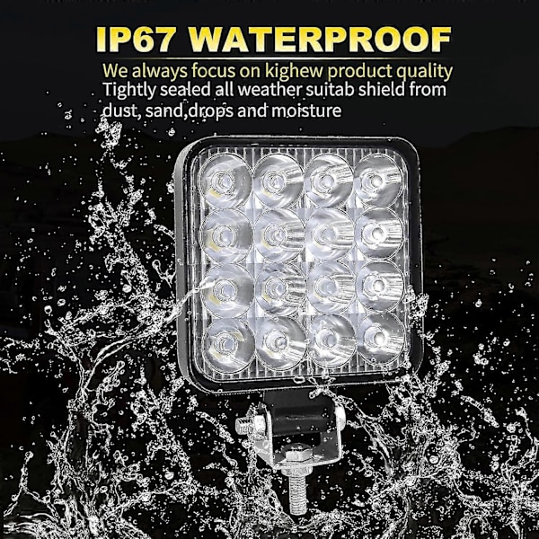 2 stk Kvadratiske LED Arbeidslys, 4 Tommer Mini 48w 12v 24v LED Arbeidslampe, Flomlys Arbeidslys For Offroad Biler Lastebiler SUV 4x4 Traktor, Tåkelys