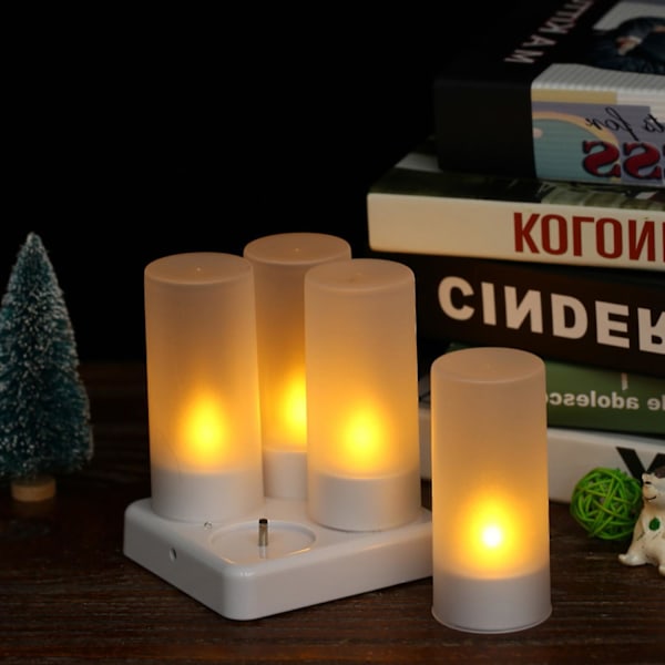 4-pack Laddningsbara LED-Ljus med Flimmerande Låga, Teeljus, Ljus med Frostade Koppar