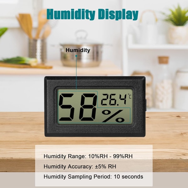 3-paks hygrometer termometer, LCD digital mini digital temperaturmåler fuktighetsmåler for drivhusbiler hjemmekontor, svart