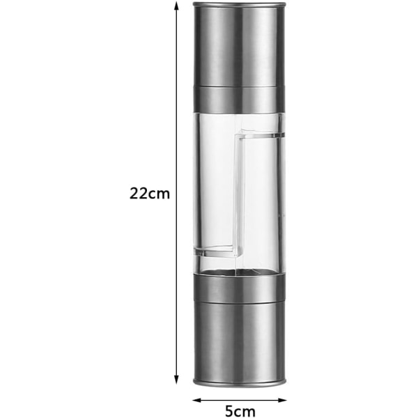 Salt- och pepparkvarn, 2 i 1 manuell tvåhuvud pepparkvarn, påfyllningsbar och justerbar manuell pepparkvarn, kvarn för peppar, salt