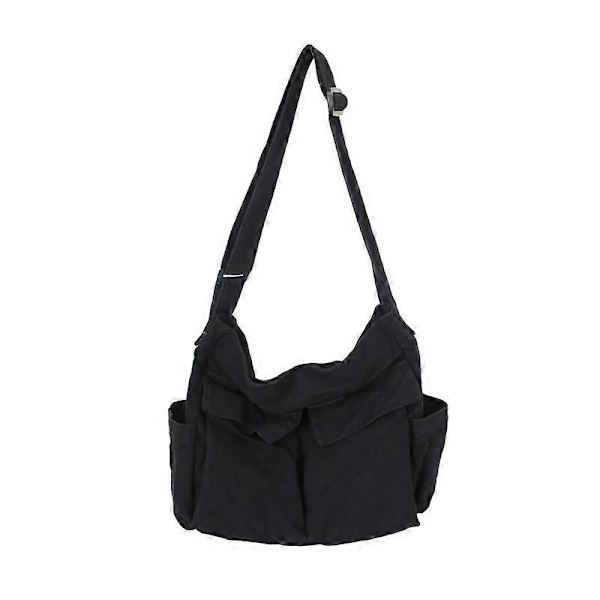 Stor Snedsydd Axelväska Denim Canvas black