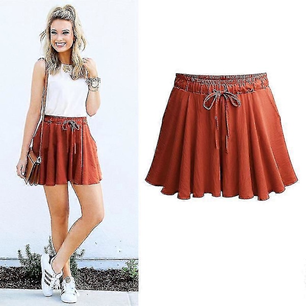 Damshorts Sommar Chiffong Casual Shorts Kvinnliga Vida Ben Elastisk Hög Midja Shorts Vida Ben Damshorts Sommar Red M