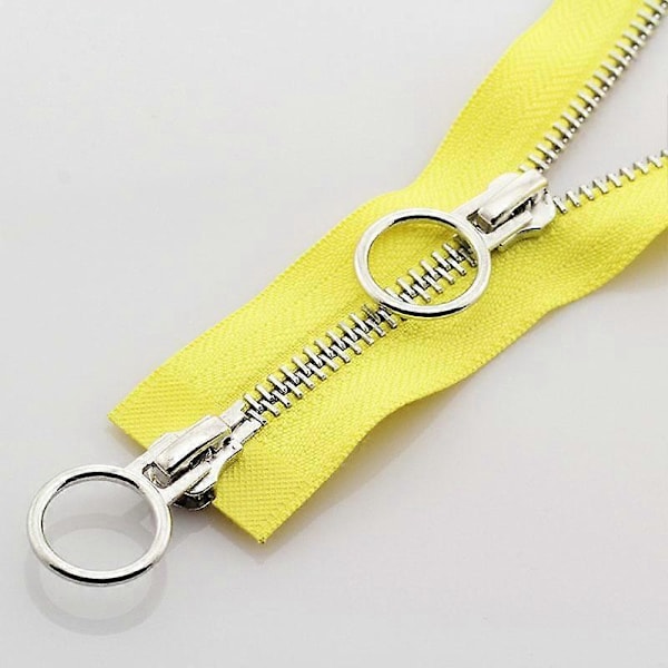 5# 70/90cm Metallivetoketju, jossa kaksoisliukuri ja pyöreä rengas DIY-ompeluun yellow 70cm