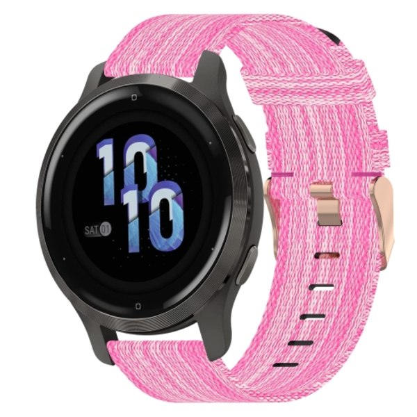 Til Garmin Venu 2S 18mm Nylon Flettet Rem Pink