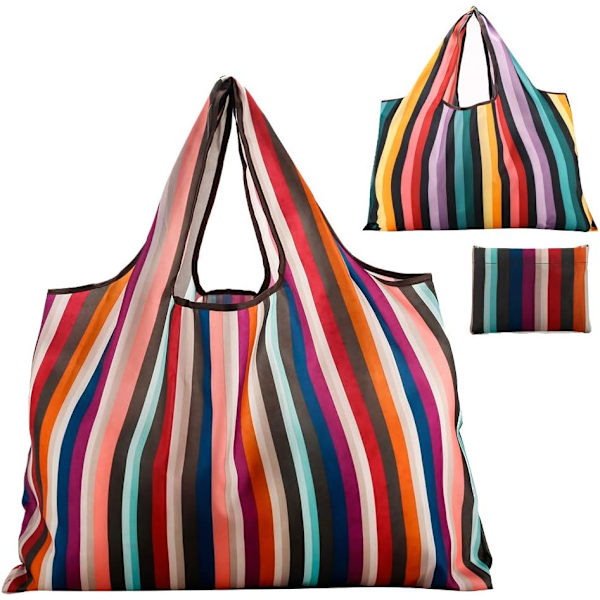 Genanvendelige indkøbsposer 2 pakker store nylon vaskbare sammenklappelige miljøvenlige heavy duty shopping tote taske passer i lommen ny regnbue