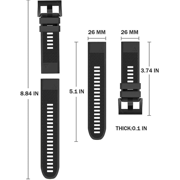 Silikonbåndklokke Fenix ​​5x 26 mm bredde Kompatibel med Fenix ​​5x/fenix 5x Plus/fenix 6x Pro (farge: svart)