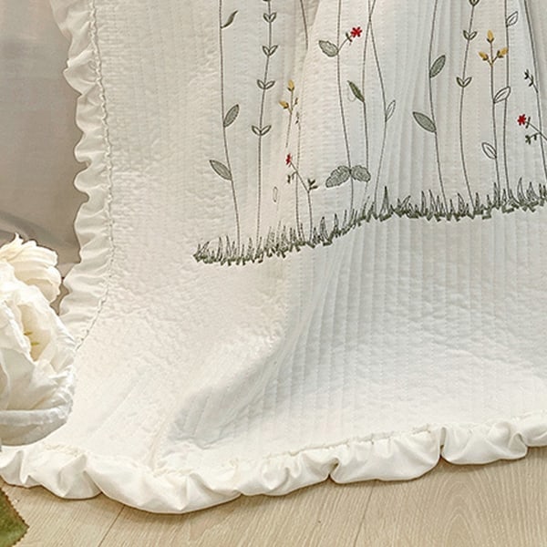 Puuvillapeitto Yksivärinen Koti Muoti Elegantti Tencel Kirjontakuvio Puuvilla Kesä Viilentävä Peitto Valkoinen 2 X Tyynyliina 48x74cm