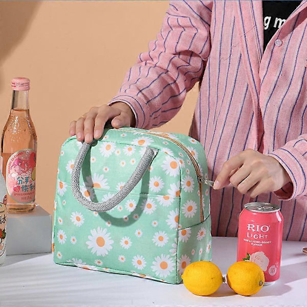 Isolerad Lunchväska, Bärbar Termisk Lunchväska Organiserande Tote Bag för Arbete Picknick (Daisy Green)