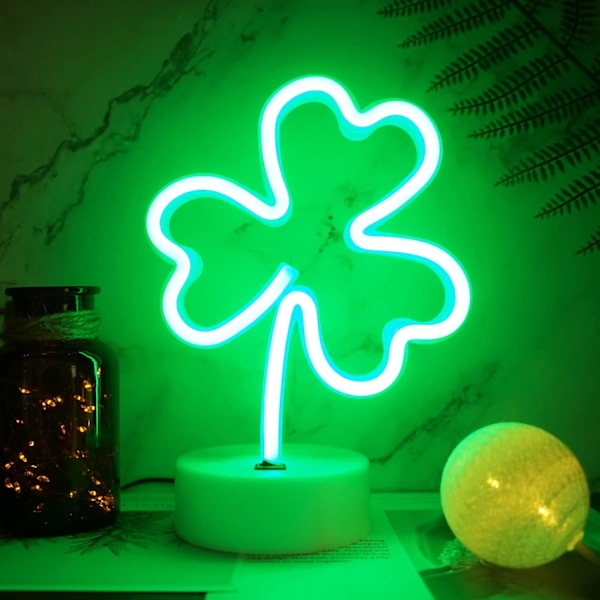 Clover Neon Skilt Shamrock Neon Lys Natlys USB/Batteridrevet til Dekoration Grønne Neon Lys til Soveværelse Festival