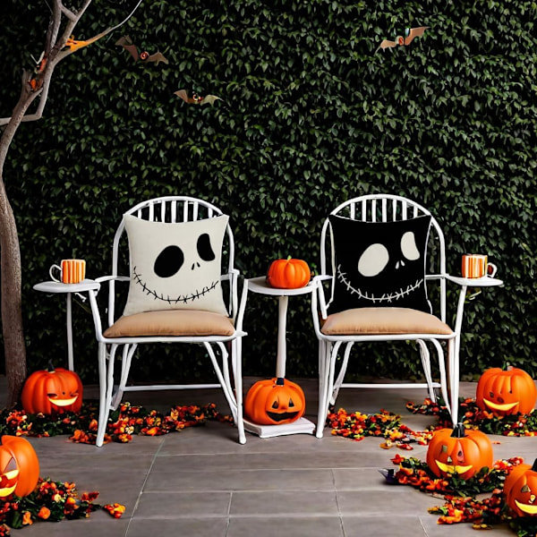 Nightmare Before Christmas Bomullslinne Kvadratisk Kuddfodral Dekorativ Kuddfodral Kuddeöverdrag för Soffa 18\"X18\" Halloween Sängöverkast