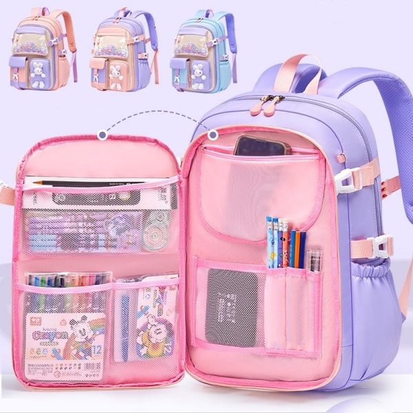 Grundskoleväska Skolväska för flickor Lätt ryggsäck för barn Kawaii vattentät skolväska Pink large