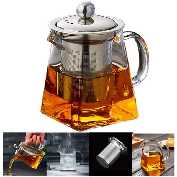 Glasstekanne 350 ml tekanne for en med varmebestandig rustfri stålinnretning Perfekt for te og kaffe (350 ml)