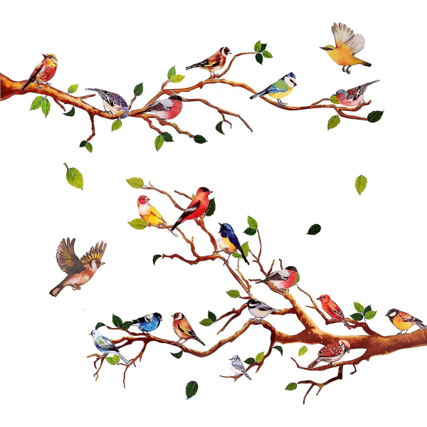 Vinduesmærkat Fugle på grenen Vinduesmærkater Selvklæbende fjeder-antikollisionsvinduesmærkat, dekoration til glasvindue
