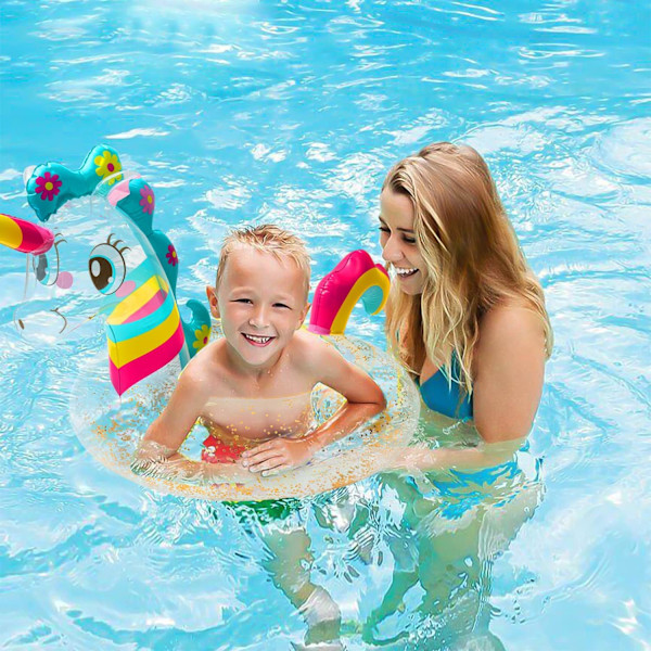 Enhörning Flytande Uppblåsbar Poolring med Glitter Simring Båt Simbassäng Uppblåsbara Leksaker Pool Party Sommarleksaker