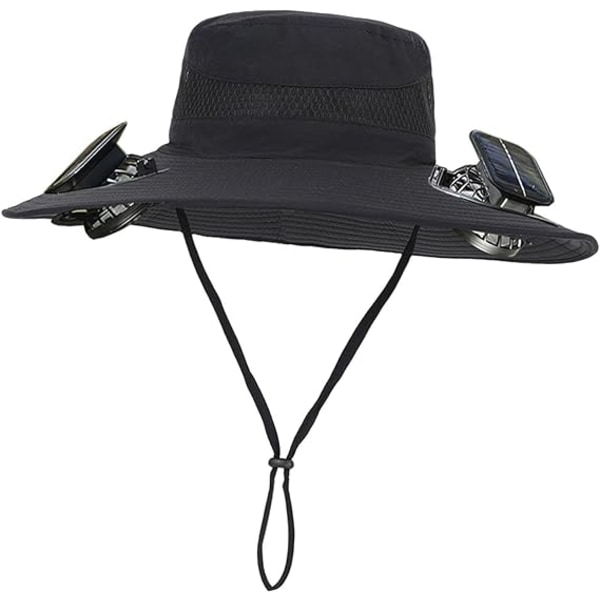 Solhat med ventilator, kølehat med bred skygge, genopladelig cowboyhat med ventilator til strand, sommer, udendørs aktiviteter, camping, klatring