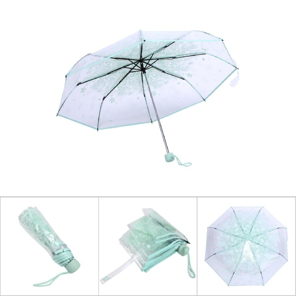 1 stk. Transparent sammenleggbar paraply Motesolskjerm Paraply Kirsebærblomst # Lysegrønn