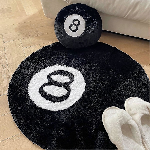 8 Ball Tæppe 100x100cm Hvid Sort Tæppe Seje Tæpper Og Æstetiske Tæpper Til Soveværelse Stue-Yvan 1 x1cm