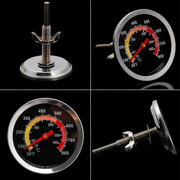 Barbecue BBQ Røgeovn Grill Termometer Temperaturmåler i Rustfrit Stål 10-400℃ Sort
