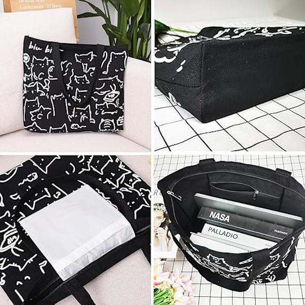 Katt Tote Bag, Gjenbrukbar Handlepose, Bærbar Stor Kapasitet Vaskbar Foldbar Katt Trykk Tote Bag Som Gave Til Kvinner