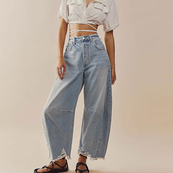 Wide Leg Denim Bukser Komfortable Åndbare Bukser til Dates og Transport White XL
