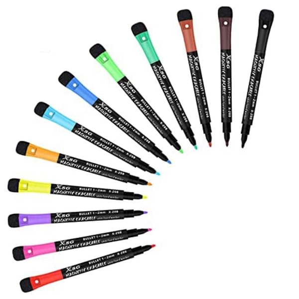 12 magnetiske tavlepenner Eraser Dry Wipe Outline Marker Pen
