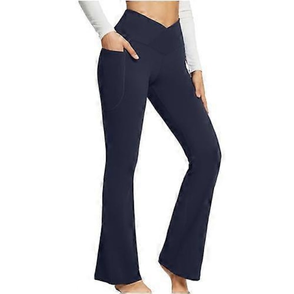 Naisten Crossover-leveälahkeiset leggingsit, korkeavyötäröiset jooga-urheiluhousut Navy XL