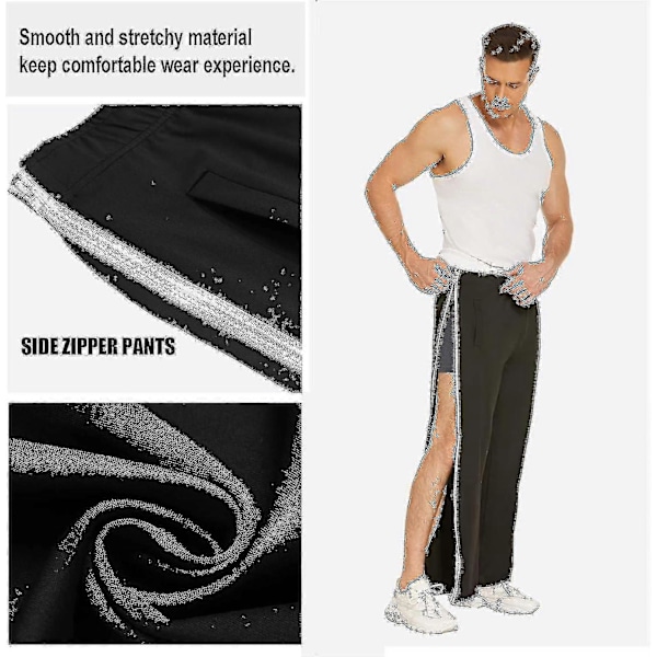 Träningsbyxor för män med fullängdsdragkedja, joggingbyxor, tear-off byxor, fritidsbyxor, lösa, avslappnade sportkläder med ficka WHBYV S