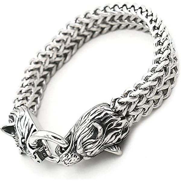 Viking Wolf Head Armband For Men Rostfritt Stål King Chain Norse Jewelry Biker Amulet Odins Wolf Armband 23CM