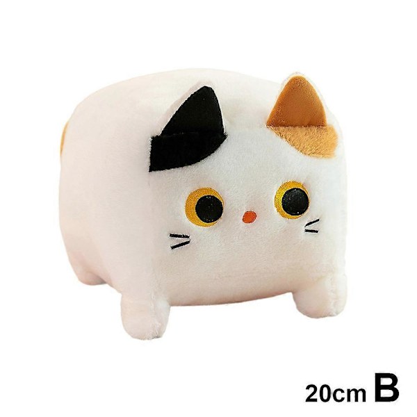Söt Fyrkantig Plush Katt Leksak Fluffig Svart Katt Kudde Fylld Djur Plush Dock White 20cm