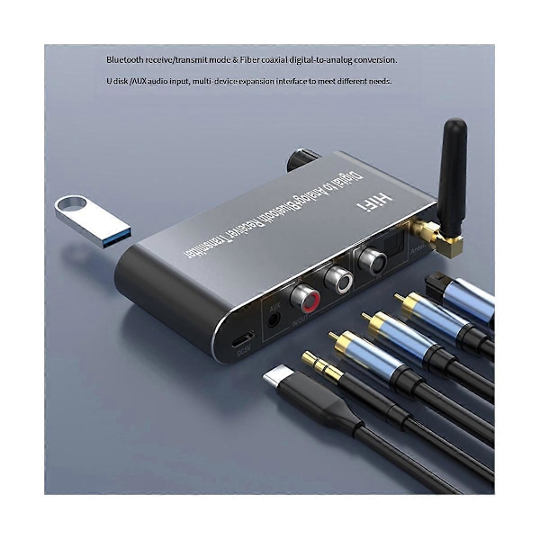 Bluetooth 5.1 Modtager Sender Audiokonverter U-Disk Afspilning Koaksial/Optisk til 3.5MM AUX R/L DAC