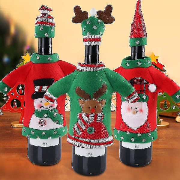 3 Stk Sweater Jule Vinflaskeovertræk, Vinflaske Sweater Cover