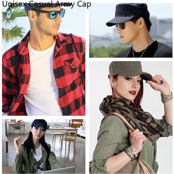 Unisex Klassisk Armékeps Flat Top Enfärgad Hatt, Justerbar Fashionabel Militär Sportkeps, Kadettkeps, Andningsbara Utomhushattar