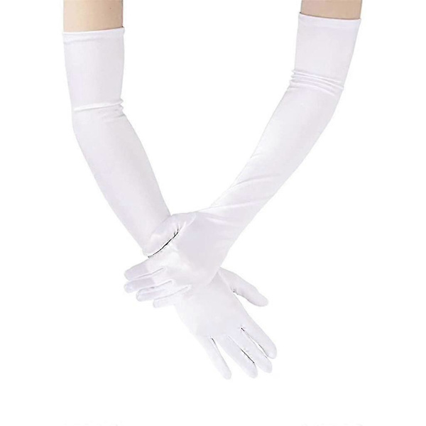 Satin Långa Handskar, Kompatibla med Bröllopshandskar för Kvinnor, Prestandahandskar, Satinhandskar White