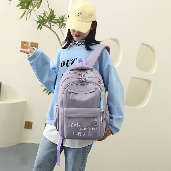 Fengdong Kawaii Skoleveske for Jenter Vanntett Nylonstoff med Materialforing FD-6292-1 Stor Skulderveske for Reise og Studenter Pink