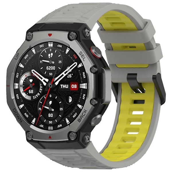 Huami Amazfit T-Rex 3 -kellolle tarkoitettu kaksivärinen silikoninen hengittävä urheiluranneke - Harmaa+Keltainen Multicolor Grey Yellow