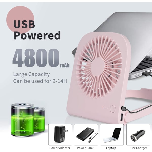 Bordventilator, Mini USB-ventilator, Kraftig Luftstrøm, 4 Hastigheder, Bærbar Ventilator